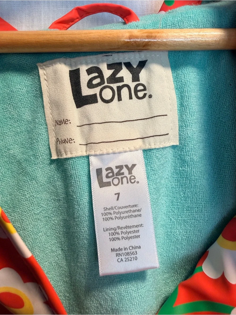 Lazy One Kids Rain Jacket in Bright Pink with White, Yellow & Aqua Accents